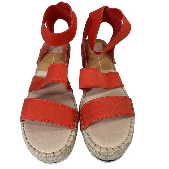 Dolce Vita Espadrille Sandals Womens 9 Platform Wedge Orange Coral Strap Slip On - Picture 3 of 10